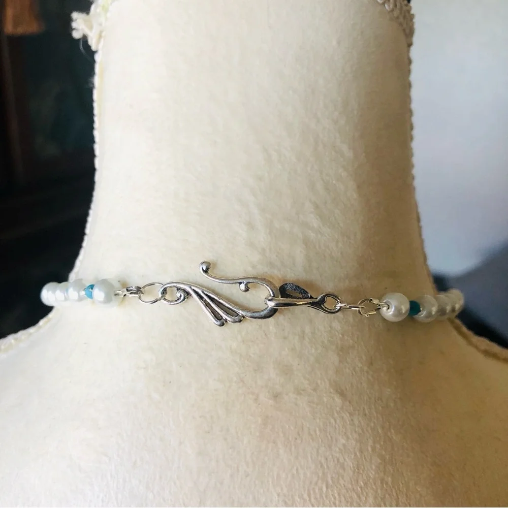 Handcrafted repurpose howlite cluster pendant Czech glass Pearl necklace